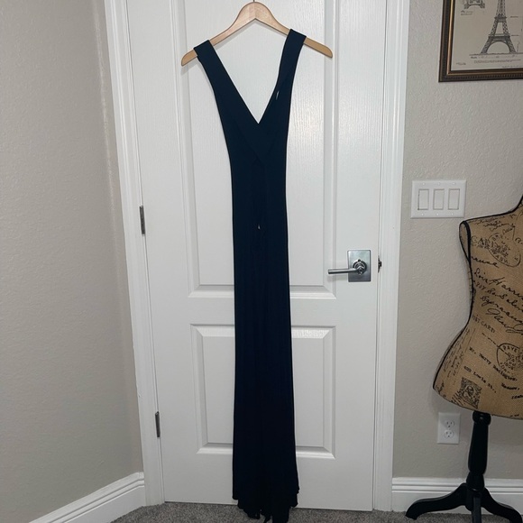 SITA Black Criss Cross Backless Maxi Dress Modal Spandex Tie Accent Medium - Picture 7 of 11